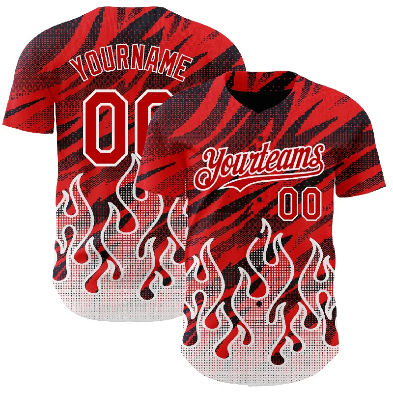 Custom Red Black-White 3D Pattern Design Flame Authentic Baseball Jersey