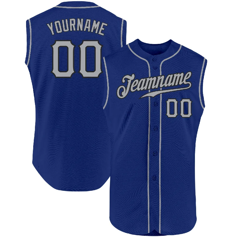 Custom Royal Gray-Black Authentic Sleeveless Baseball Jersey