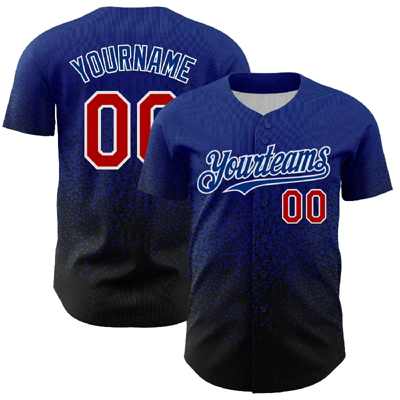 Custom Royal Red-Black 3D Pattern Design Gradient Style Irregular Shape Authentic Baseball Jersey