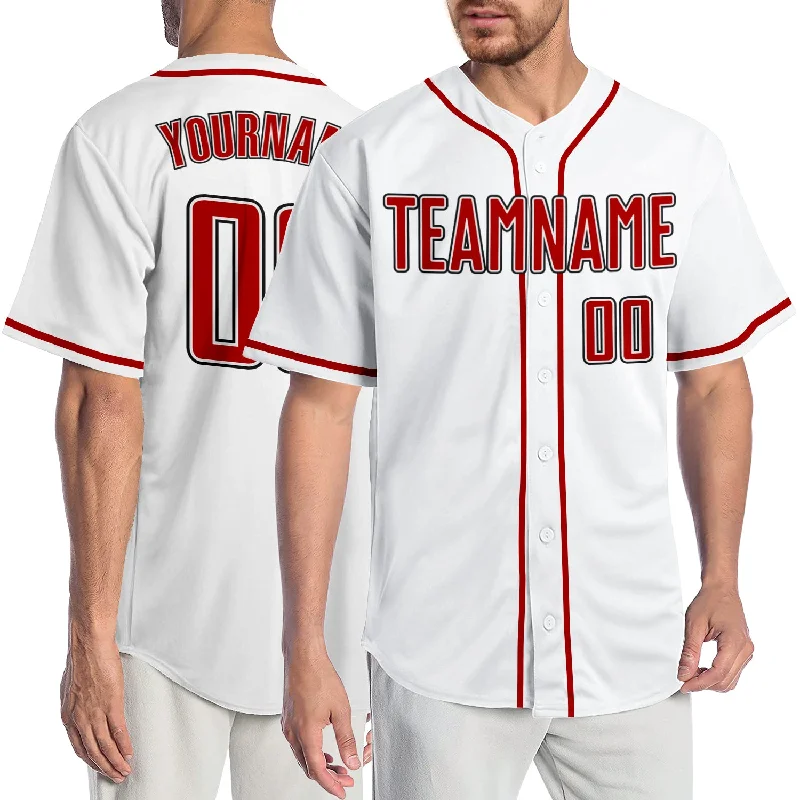 Custom White Red-Black Authentic Baseball Jersey