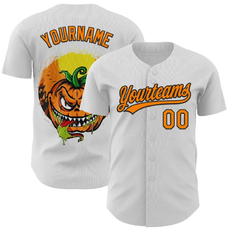 Custom White Bay Orange-Black 3D Halloween Authentic Baseball Jersey