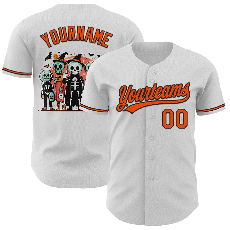 Custom White Orange-Black 3D Halloween Authentic Baseball Jersey