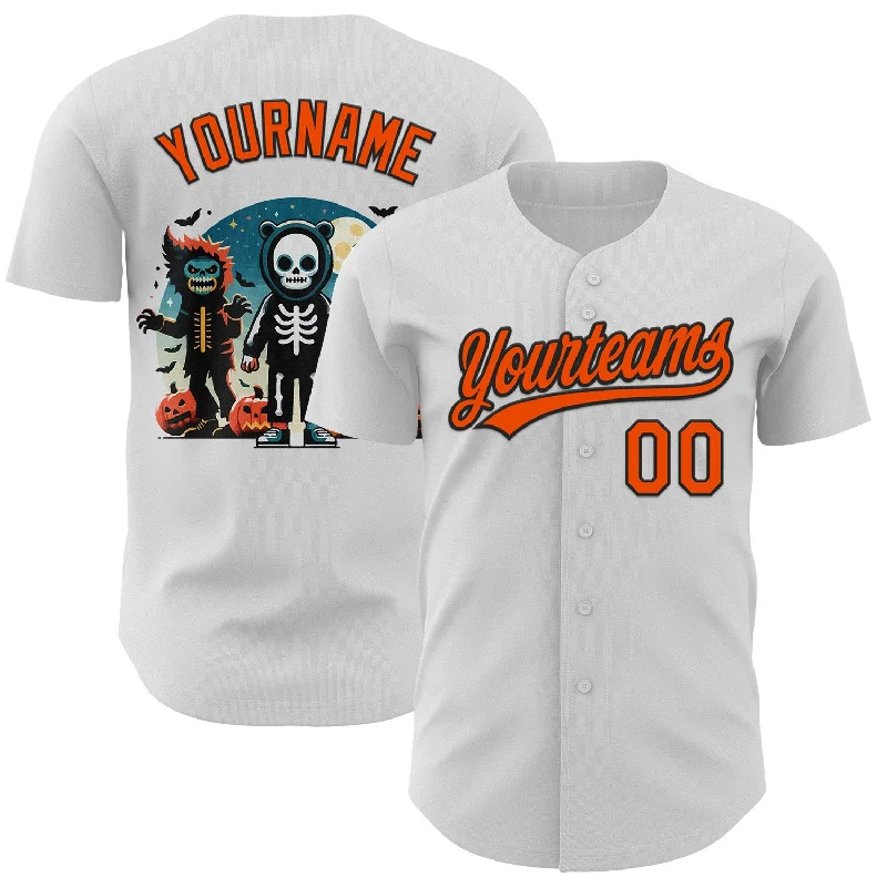 Custom White Orange-Black 3D Halloween Authentic Baseball Jersey