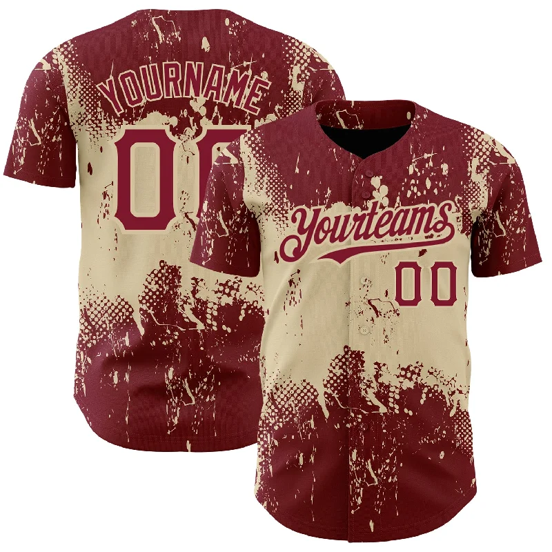 Custom Crimson City Cream 3D Pattern Design Abstract Splatter Grunge Art Authentic Baseball Jersey