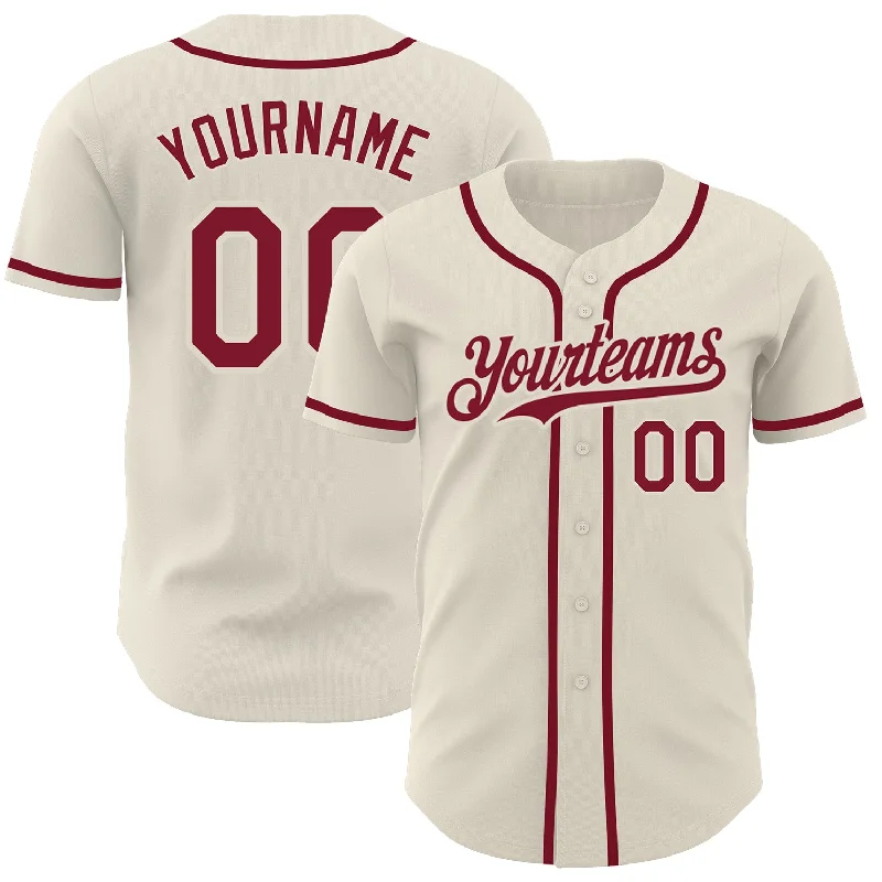 Custom Cream Crimson Authentic Baseball Jersey