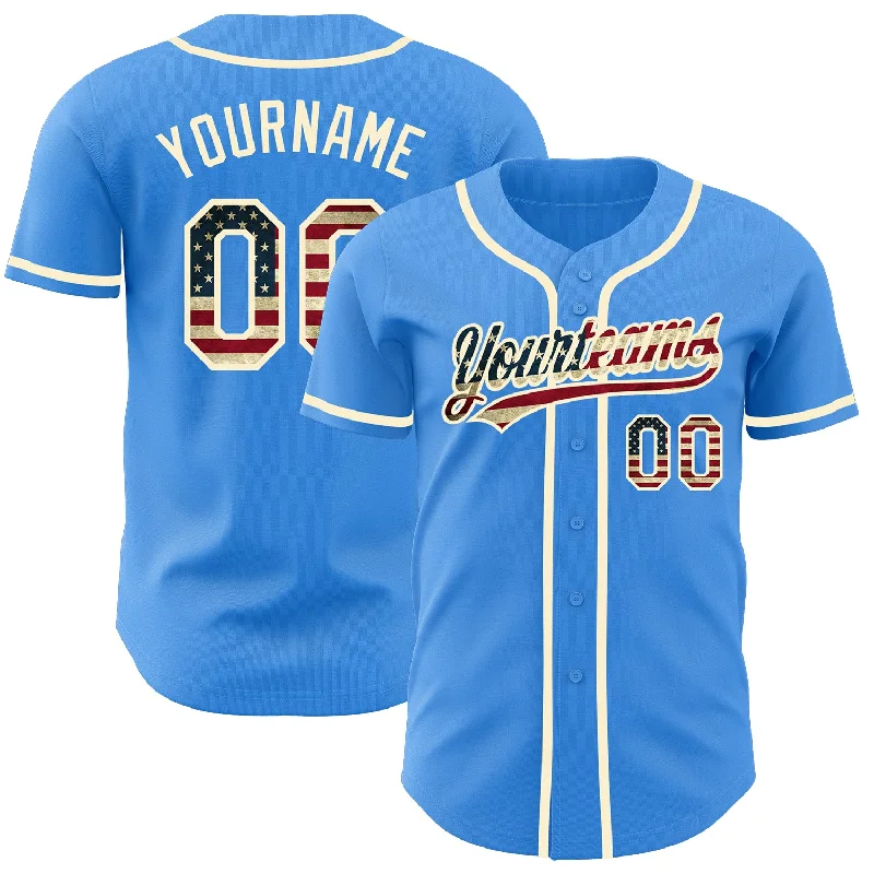 Custom Electric Blue Vintage USA Flag-Cream Authentic Baseball Jersey