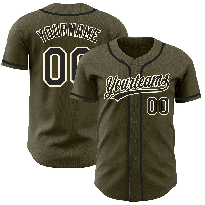 Custom Olive Black-Cream Authentic Salute To Service Baseball Jersey