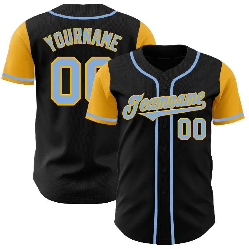 Custom Black Light Blue-Gold Authentic Two Tone Baseball Jersey