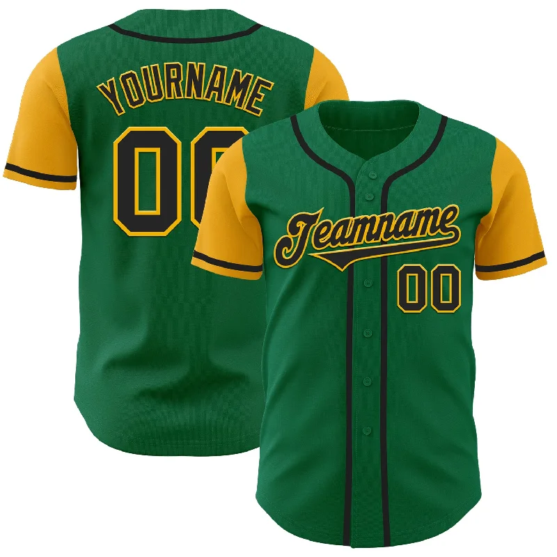 Custom Kelly Green Black-Gold Authentic Two Tone Baseball Jersey