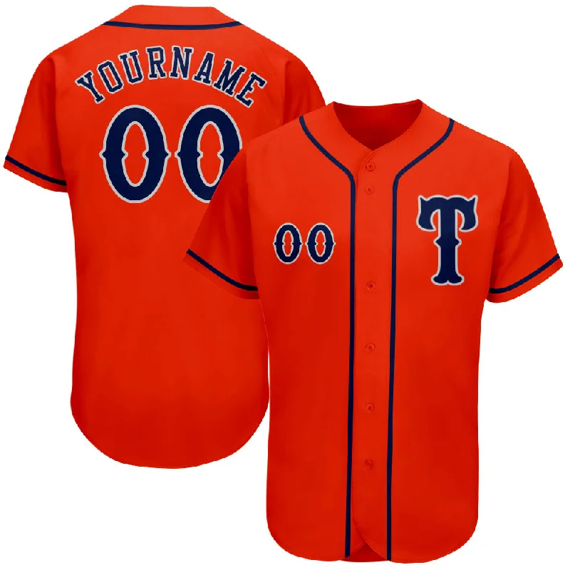 Custom Orange Navy-Gray Authentic Baseball Jersey