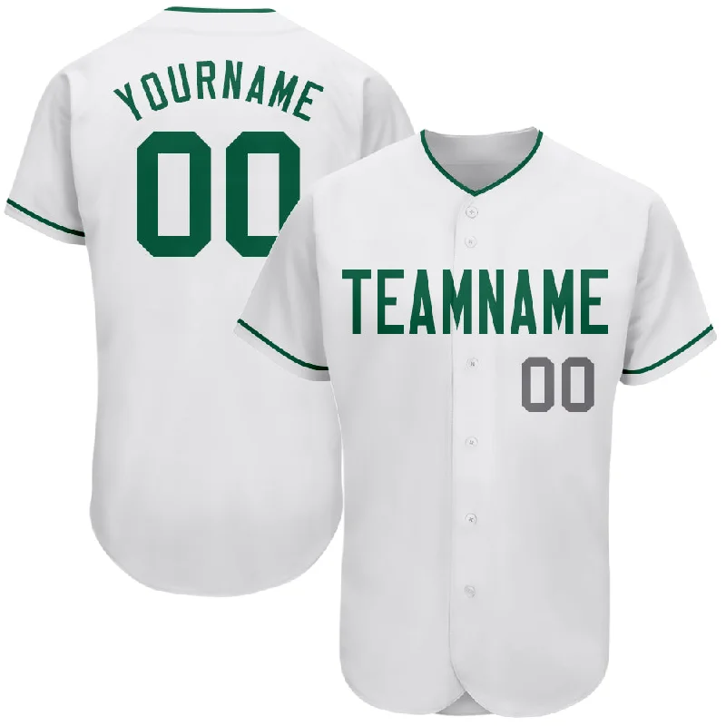 Custom White Kelly Green-Gray Authentic Baseball Jersey