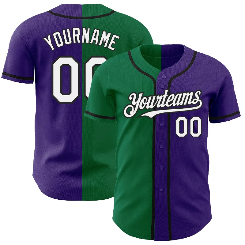 Custom Purple White Kelly Green-Black Authentic Split Fashion Baseball Jersey