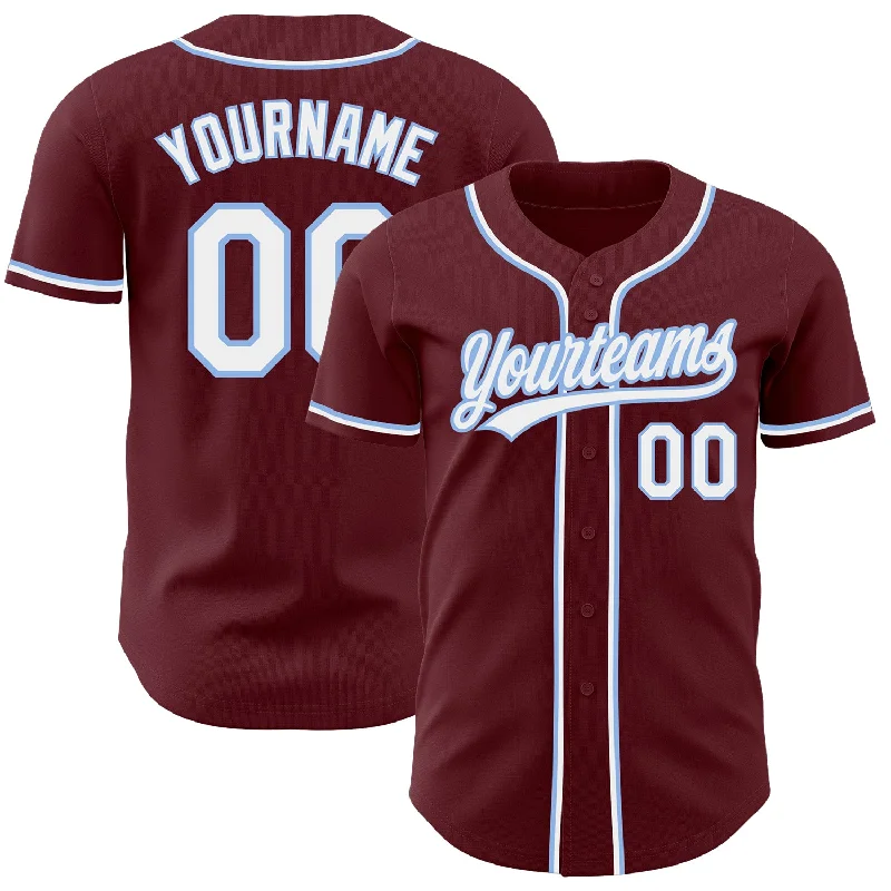 Custom Burgundy White-Light Blue Authentic Baseball Jersey