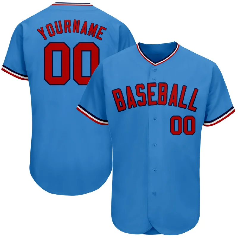 Custom Powder Blue Red-Navy Authentic Baseball Jersey