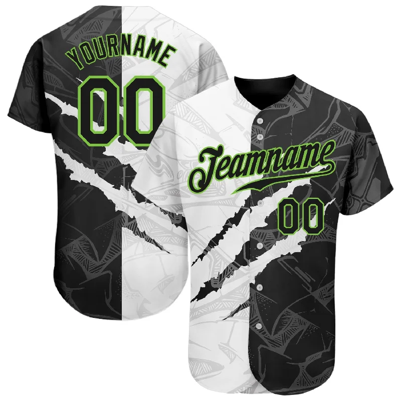 Custom Graffiti Pattern Black-Neon Green 3D Scratch Authentic Baseball Jersey