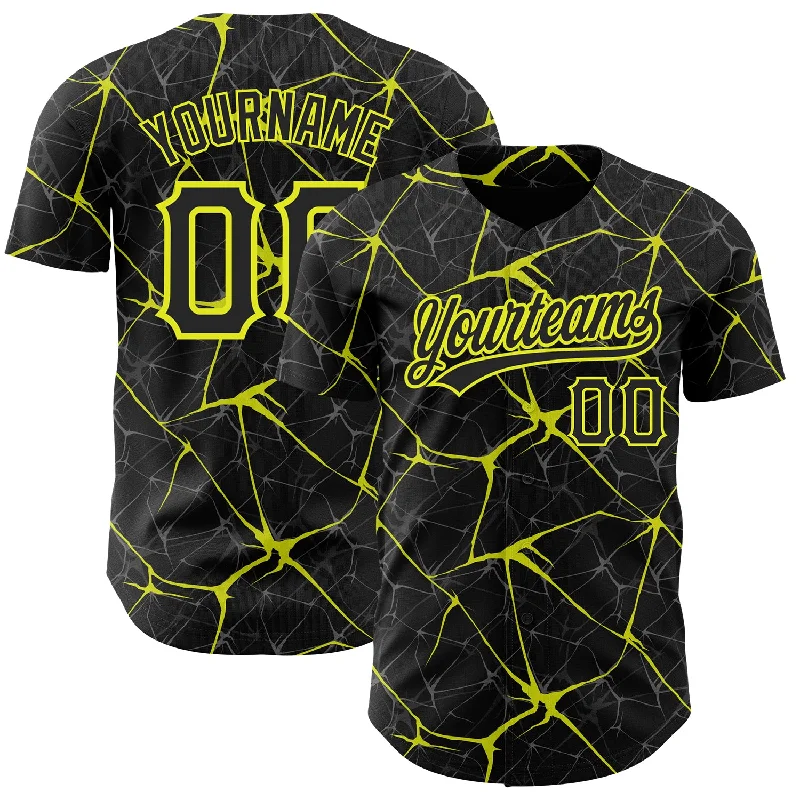 Custom Black Neon Yellow 3D Pattern Design Abstract Network Authentic Baseball Jersey