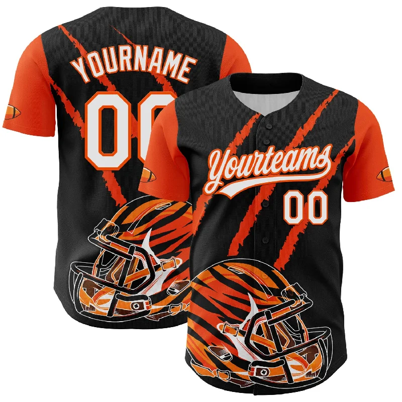 Custom Black White-Orange 3D Pattern Design Football Helmet And Animal Claw Authentic Baseball Jersey