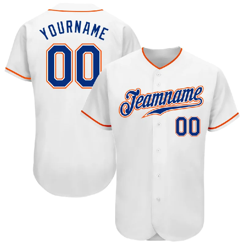 Custom White Royal-Orange Authentic Baseball Jersey