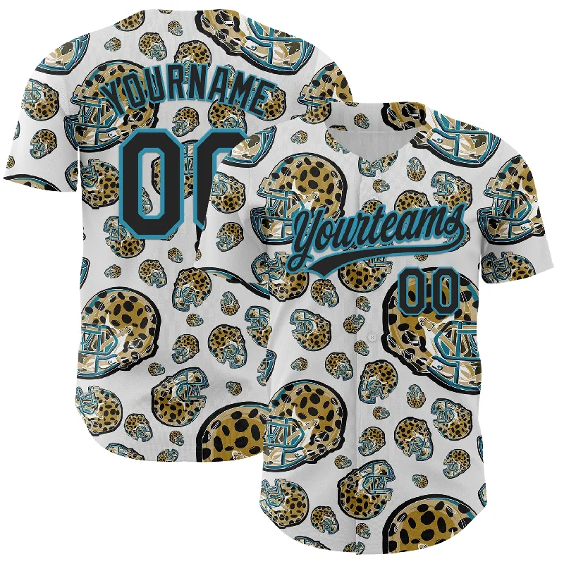 Custom White Black-Panther Blue 3D Pattern Design Football Jaguar Helmet Authentic Baseball Jersey