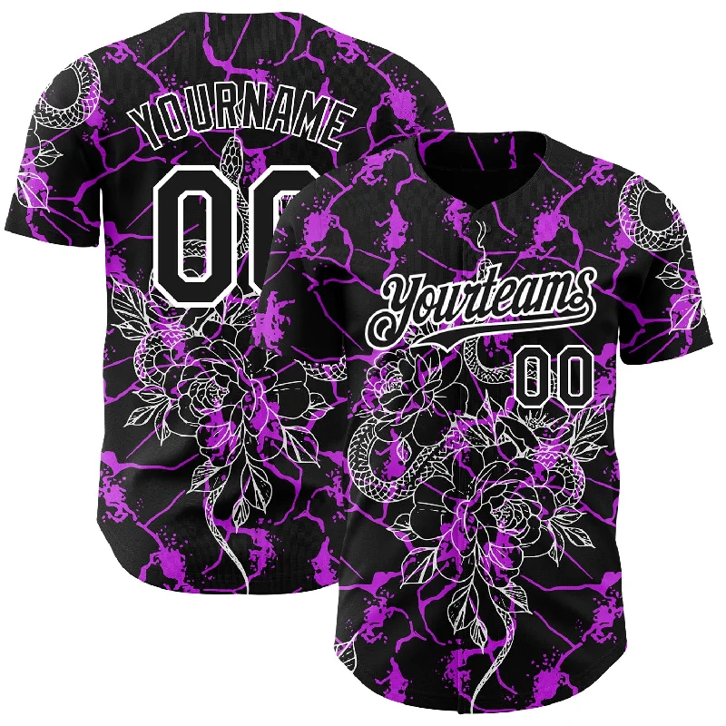 Custom Black Purple-White 3D Pattern Design Animal Snake Authentic Baseball Jersey