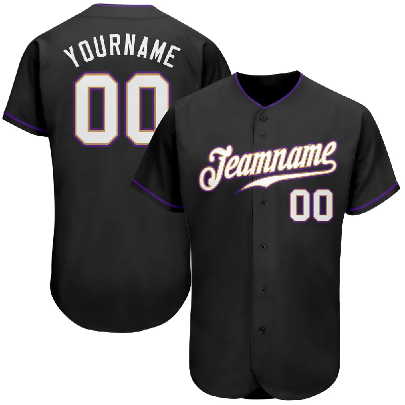 Custom Black White-Purple Authentic Baseball Jersey