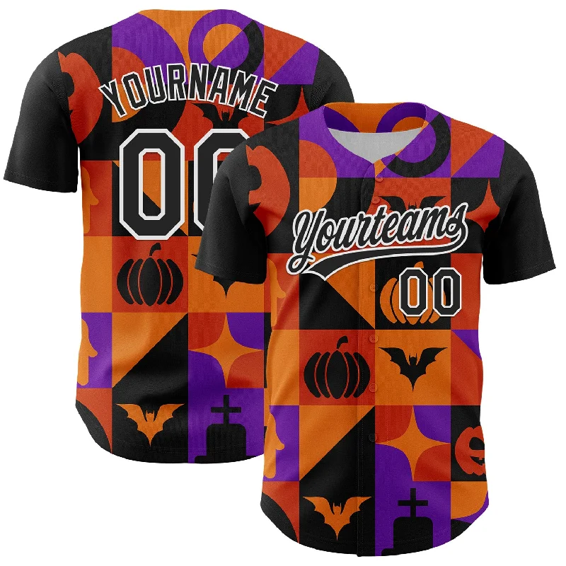 Custom Orange Black-Purple 3D Halloween Authentic Baseball Jersey