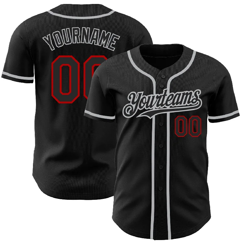 Custom Black Red-Gray Authentic Baseball Jersey