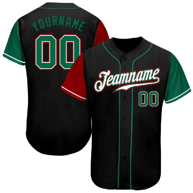 Custom Black Kelly Green-Red Authentic Two Tone Baseball Jersey