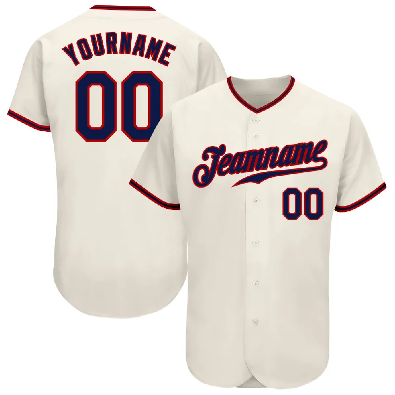 Custom Cream Navy-Red Authentic Baseball Jersey