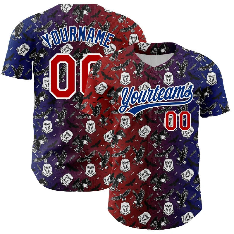 Custom Red Royal-White 3D Pattern Design American Eagle Authentic Baseball Jersey