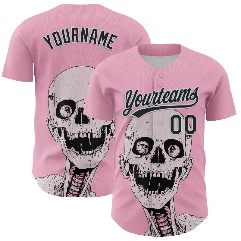 Custom Light Pink Black-Silver 3D Halloween Authentic Baseball Jersey