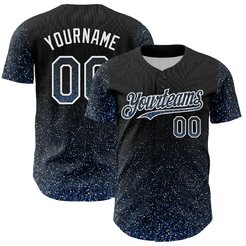 Custom Black Light Blue-White 3D Pattern Design Abstract Colorful Glittering Dot Authentic Baseball Jersey