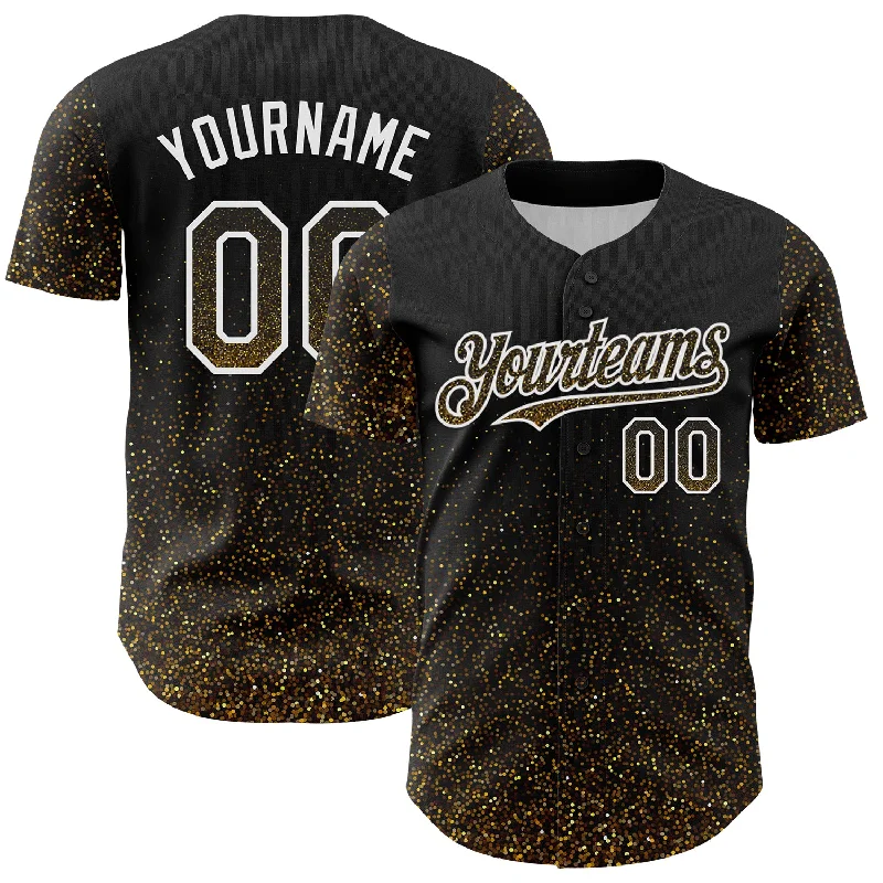 Custom Black Old Gold-White 3D Pattern Design Abstract Colorful Glittering Dot Authentic Baseball Jersey