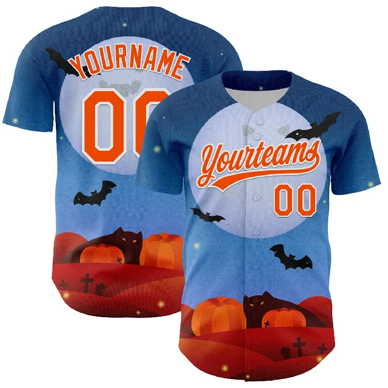 Custom Blue Orange-White 3D Halloween Authentic Baseball Jersey