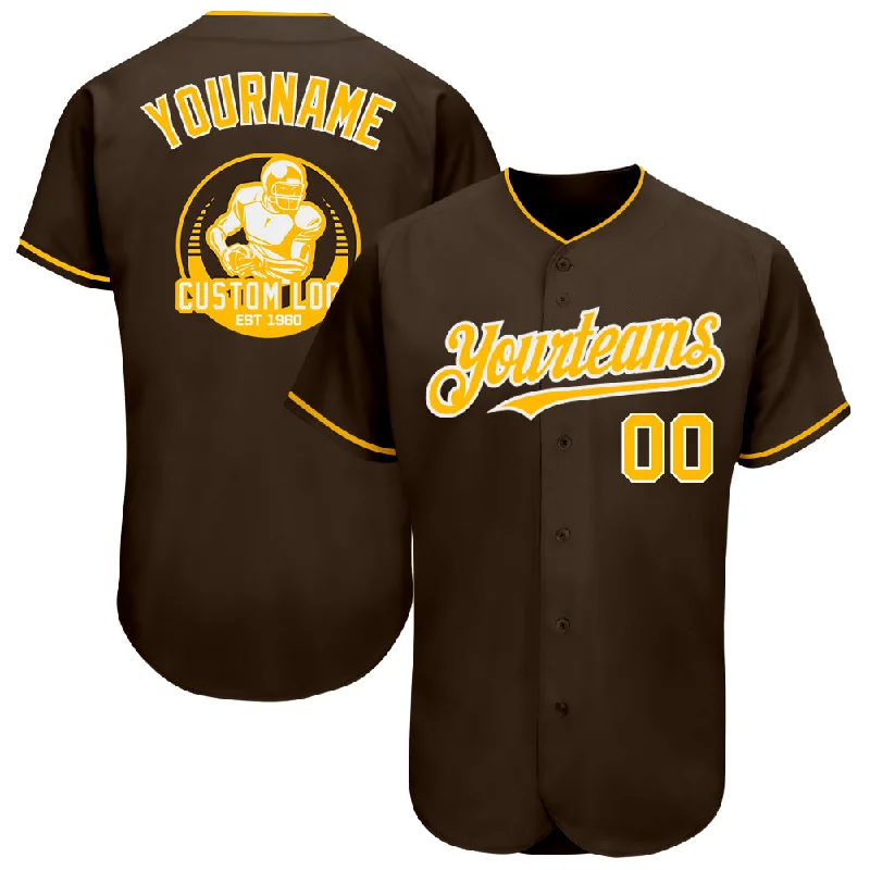 Custom Brown Gold-White Authentic Baseball Jersey