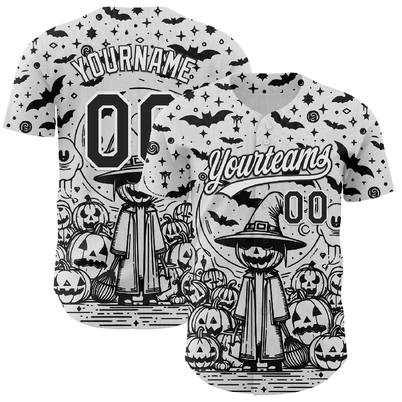 Custom White Black 3D Halloween Authentic Baseball Jersey