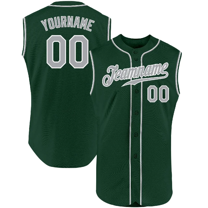 Custom Green Gray-White Authentic Sleeveless Baseball Jersey