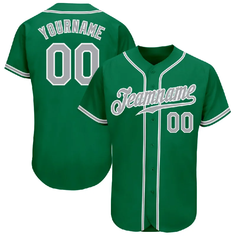 Custom Kelly Green Gray-White Authentic Baseball Jersey