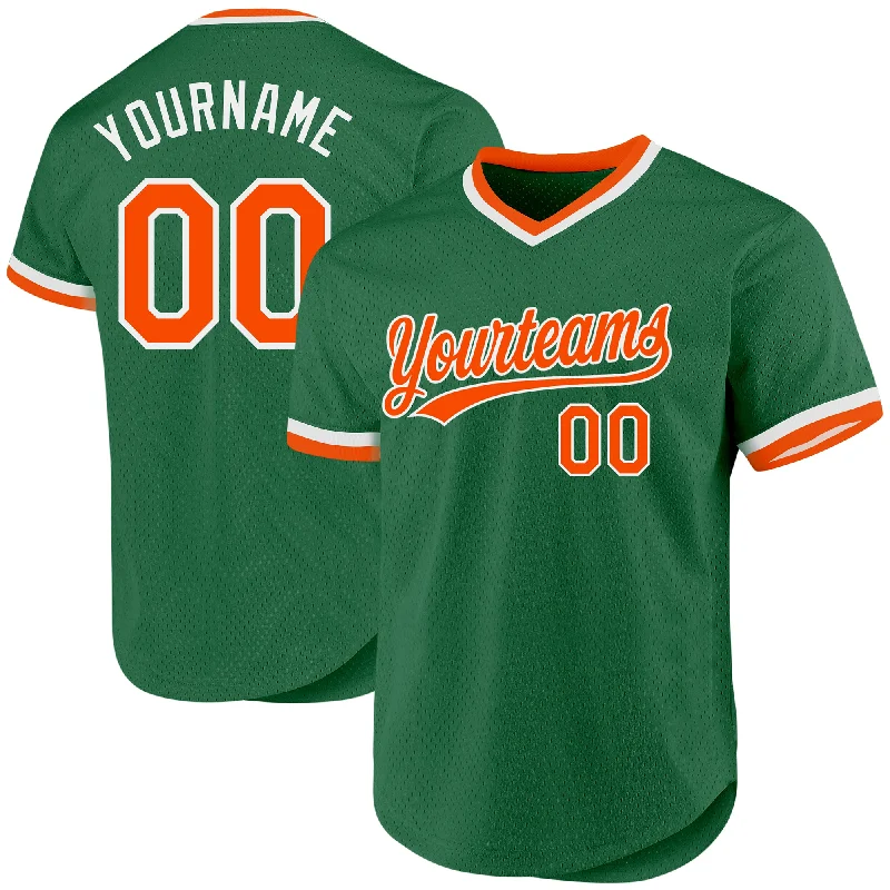 Custom Kelly Green Orange-White Authentic Throwback Baseball Jersey