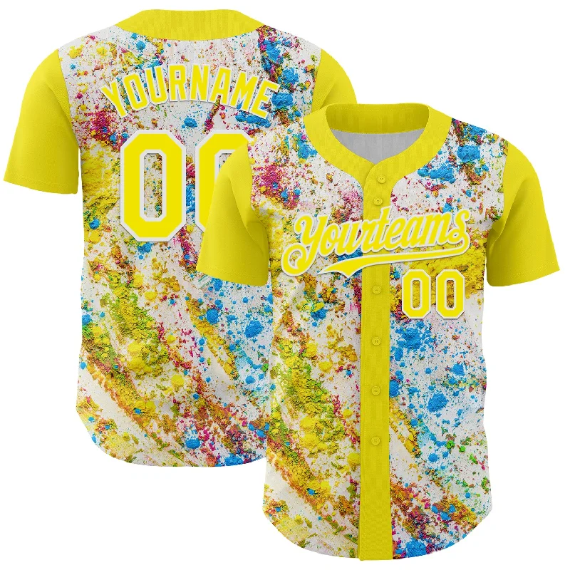 Custom Light Yellow White 3D Pattern Design Abstract Splatter Art Authentic Baseball Jersey