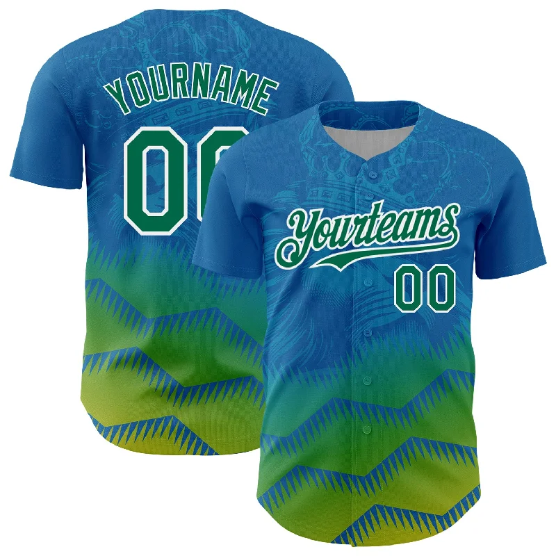 Custom Panther Blue Kelly Green-White 3D Pattern Design Animal Lion Authentic Baseball Jersey