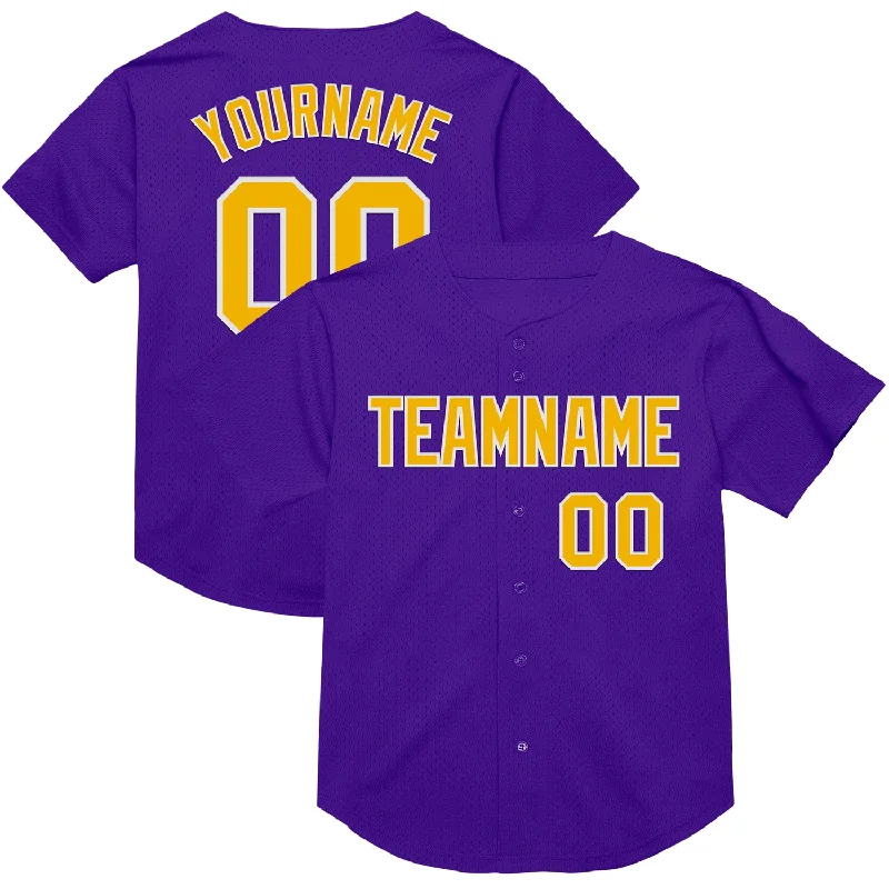 Custom Purple Gold-White Mesh Authentic Throwback Baseball Jersey