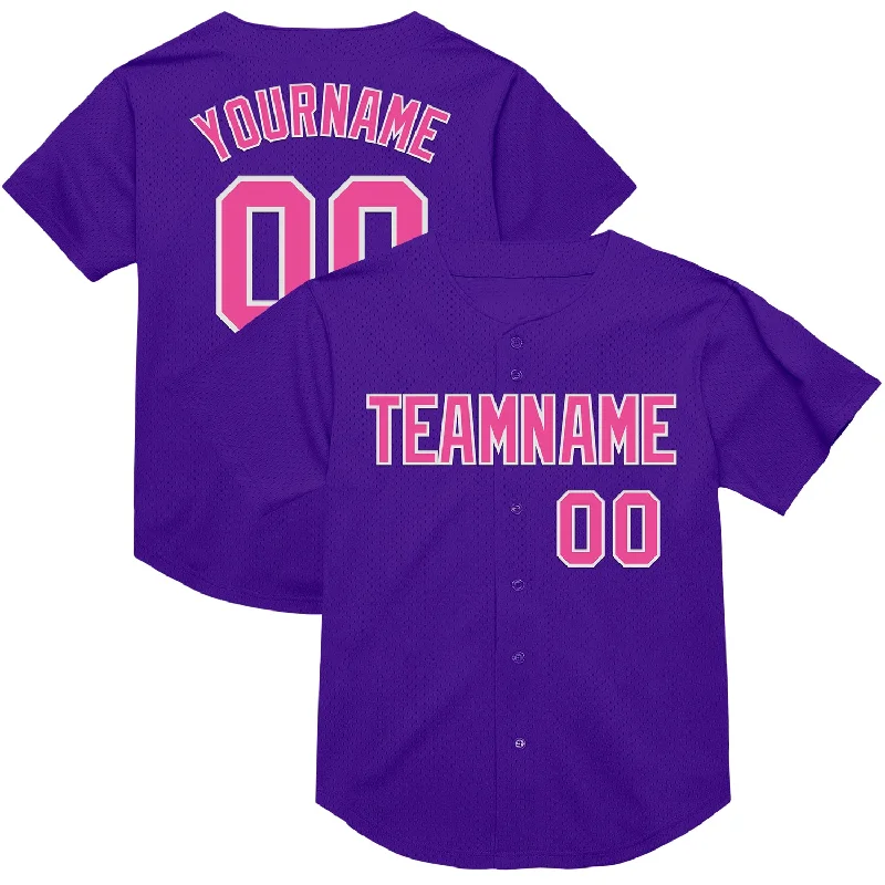 Custom Purple Pink-White Mesh Authentic Throwback Baseball Jersey