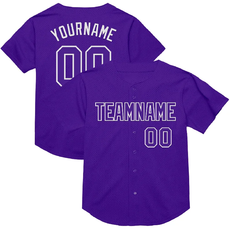 Custom Purple White Mesh Authentic Throwback Baseball Jersey