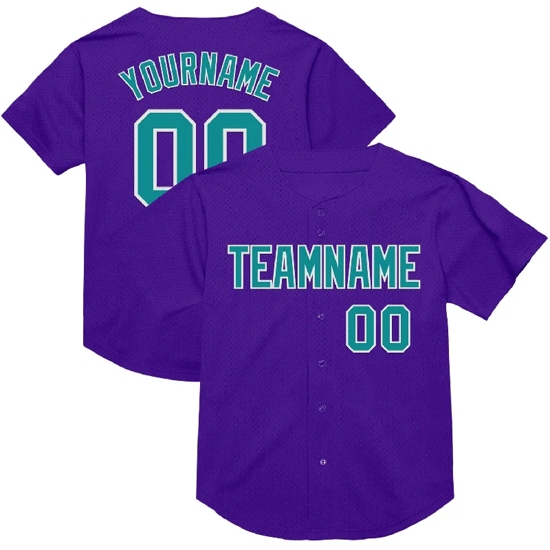 Custom Purple Teal-White Mesh Authentic Throwback Baseball Jersey