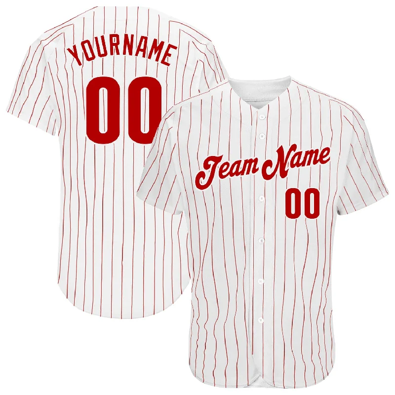 Custom White Red Pinstripe Red Authentic Baseball Jersey