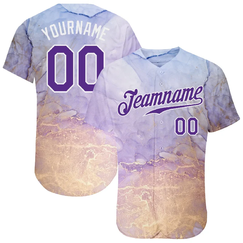 Custom Tie Dye Purple-White 3D Authentic Baseball Jersey