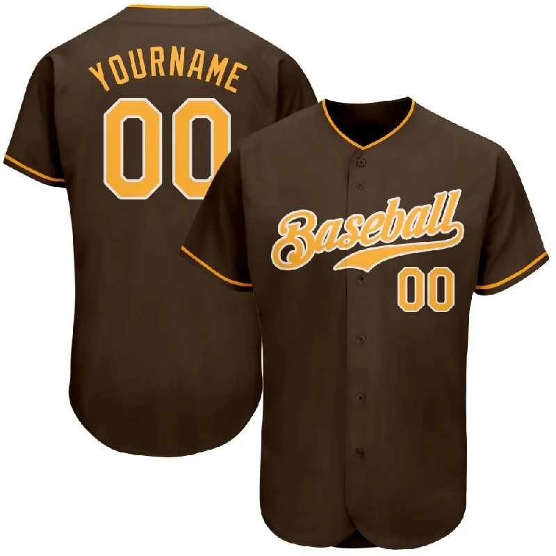 Custom Brown Gold-White Authentic Baseball Jersey